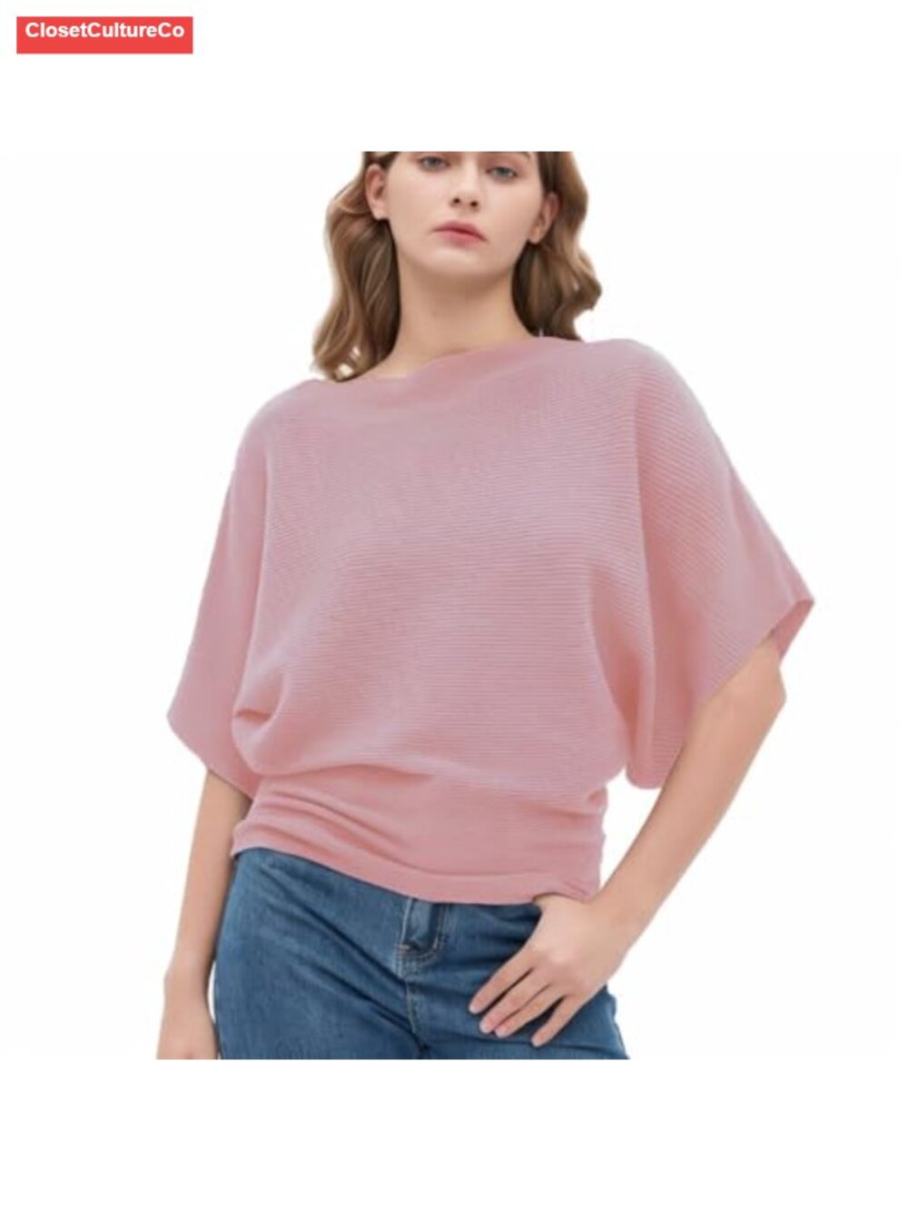 Women's Boat Neck Dolman Sleeve Knit Sweater Pullover One Size
